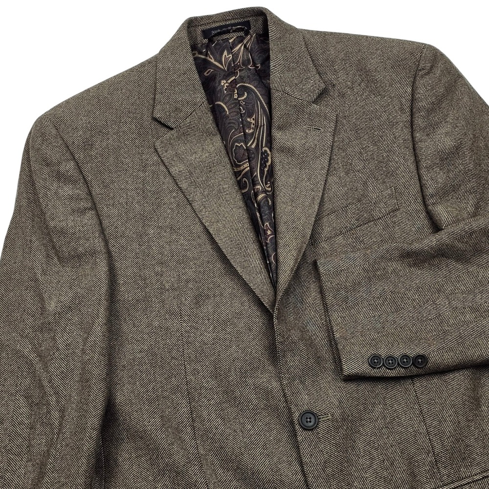 Lauren Ralph Lauren Blazer Mens 40L Brown Herringbone Wool Cashmere Academia